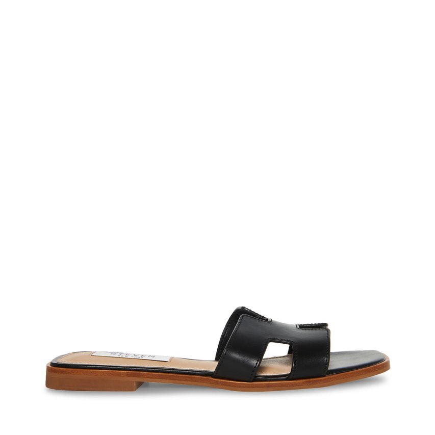 Black Steve Madden Hadyn Leather Women's Slides | PH 2693OEA